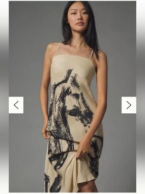 NWT retail $148 size M #Anthropologie Maxi slip Dress in Cream with Black Print